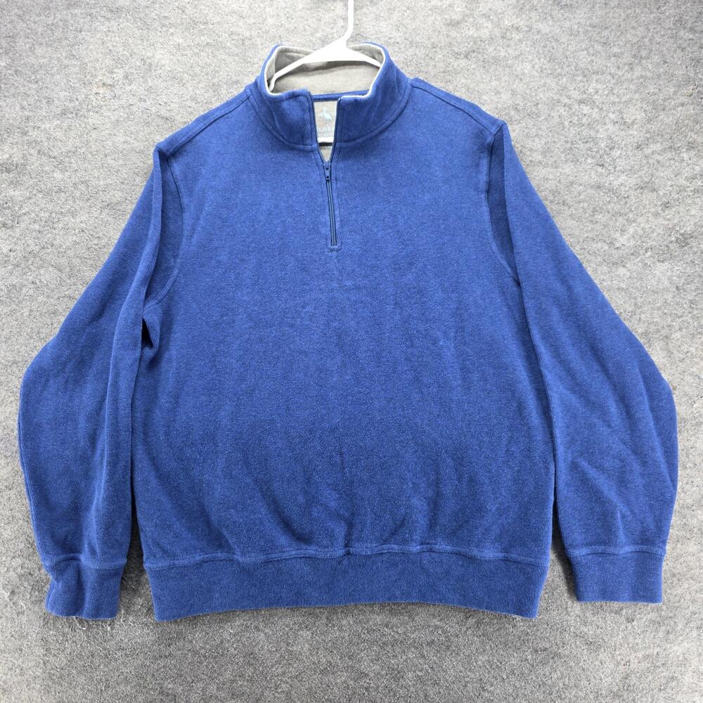 Tailorbyrd Sweater Mens L Blue Mock Neck 1/4 Zip Pullover Tight-Knit Cotton